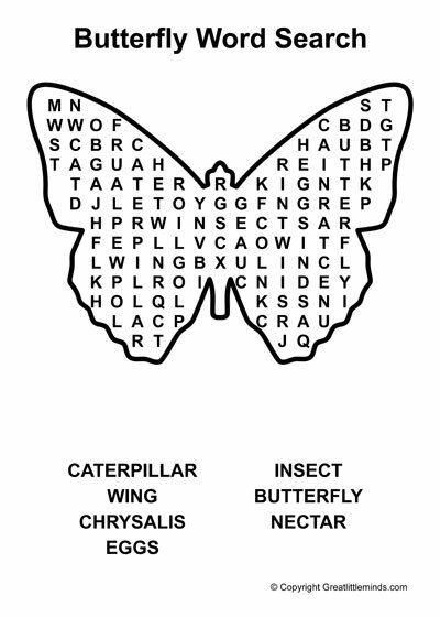 butterfly word search